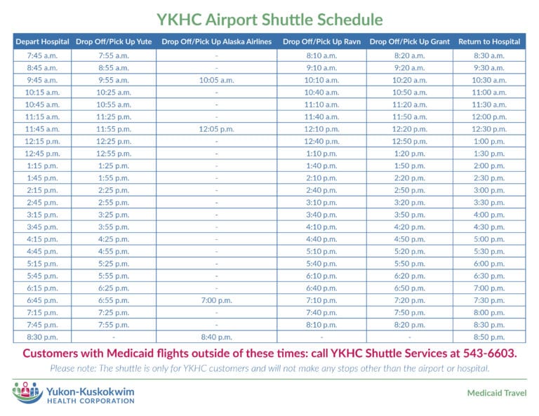 Updated Airport Shuttle Schedule YukonKuskokwim Health Corporation